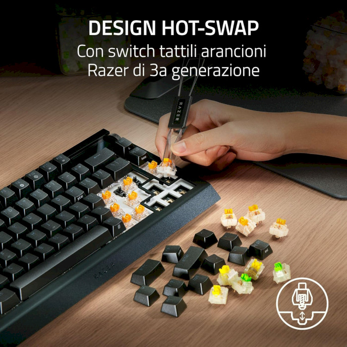 Клавиатура беспроводная RAZER BlackWidow V4 75% ANSI Orange Tactile Switches Gen. 3 Black (RZ03-05130100-R3M1)