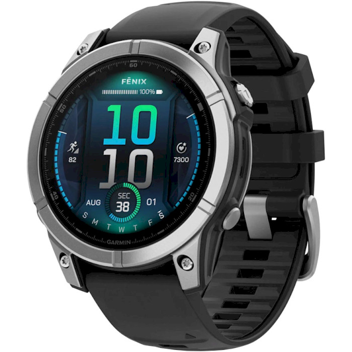 Смарт-годинник GARMIN Fenix E 47mm Stainless Steel with Black Silicone Band (010-03025-00)