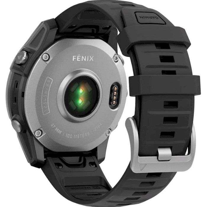 Смарт-годинник GARMIN Fenix E 47mm Stainless Steel with Black Silicone Band (010-03025-00)