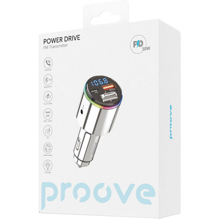 FM-трансмітер PROOVE FM Launcher Power Drive 30W PD + QC3.0