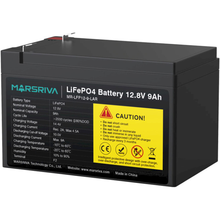 Аккумуляторная батарея MARSRIVA LiFePO4 Lead Acid Replacement 12.8V 9Ah (12.8В, 9Ач, BMS) (MR-LFP12-9-LAR)