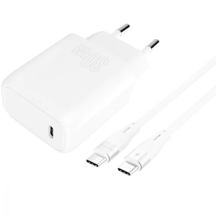 Зарядное устройство PROOVE Silicone Power 30W 1xUSB-C, PD3.0, QC3.0 White w/Type-C to Type-C cable