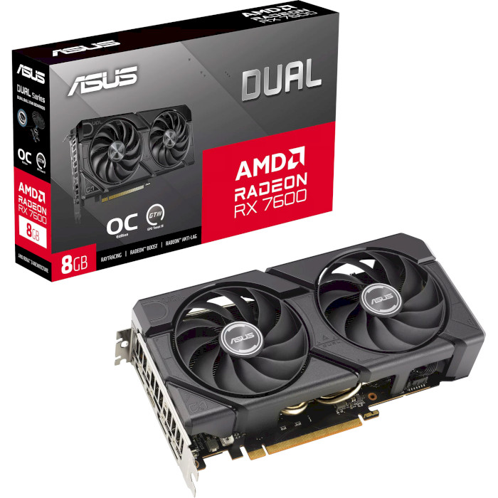 Видеокарта ASUS Dual Radeon RX 7600 EVO OC Edition 8GB GDDR6 (DUAL-RX7600-O8G-EVO)