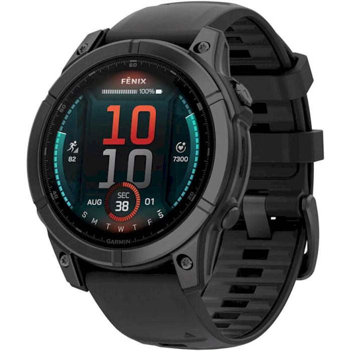 Смарт-годинник GARMIN Fenix E 47mm Slate Gray Steel with Black Silicone Band (010-03025-01)