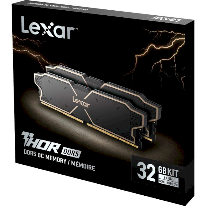 Модуль пам'яті LEXAR Thor Black DDR5 6000MHz 32GB Kit 2x16GB (LD5U16G60C38LG-RGD)