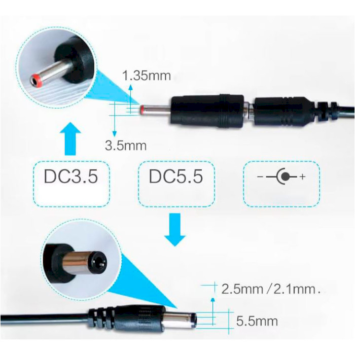 Кабель питания USB to DC KINGDA USB 2.0 to DC 5.5*2.5mm 9/12V + 3.5*1.35mm 0.8м Black (KD-USB-DC9/12)