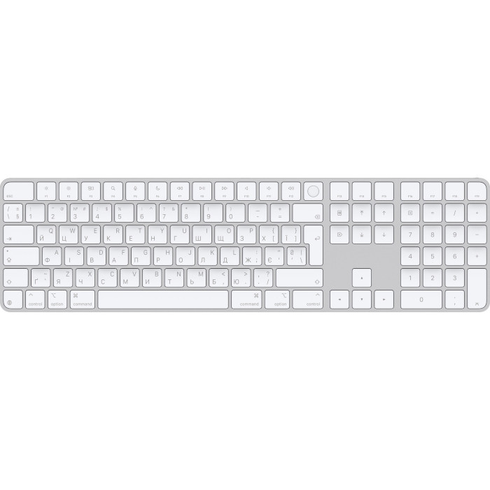 Клавіатура бездротова APPLE A3119 Magic Keyboard with Touch ID and Numeric Keypad White Keys UA (MXK73UA/A)