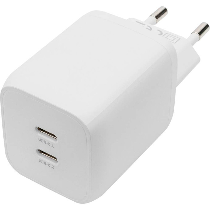 Зарядний пристрій DIGITUS 2xUSB-C, 65W, GaN Charger White (DA-10063)