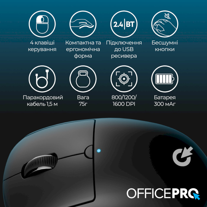 Мышь OFFICEPRO M307B Silent Click Wireless Black