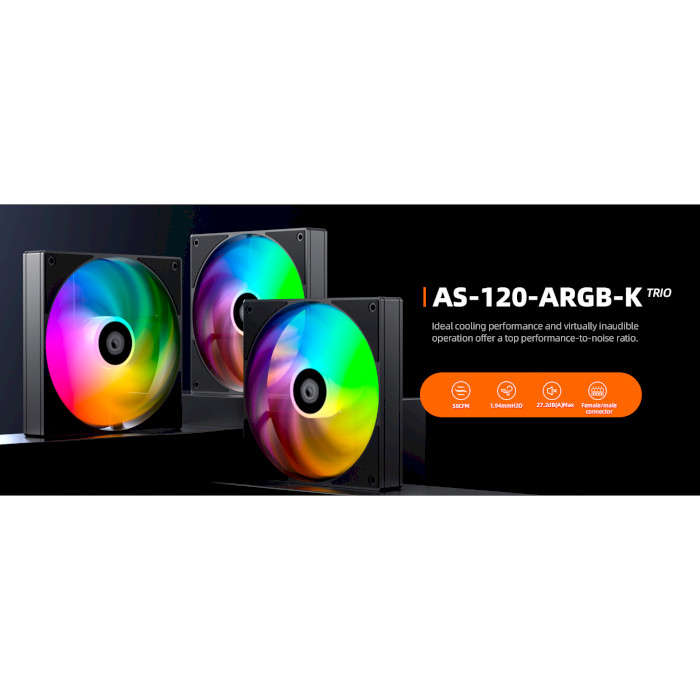 Комплект вентиляторів ID-COOLING AS-120-ARGB-K Trio Black 3-Pack