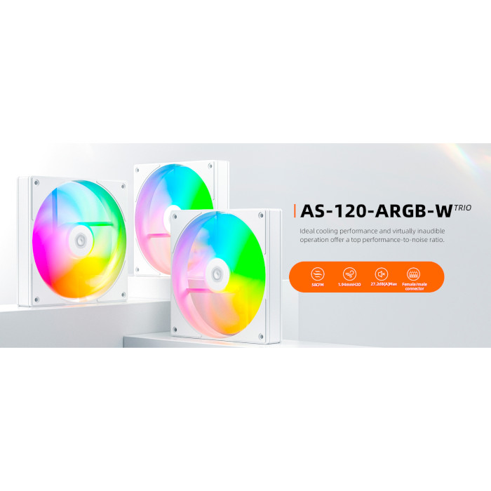 Комплект вентиляторів ID-COOLING AS-120-ARGB-W Trio White 3-Pack