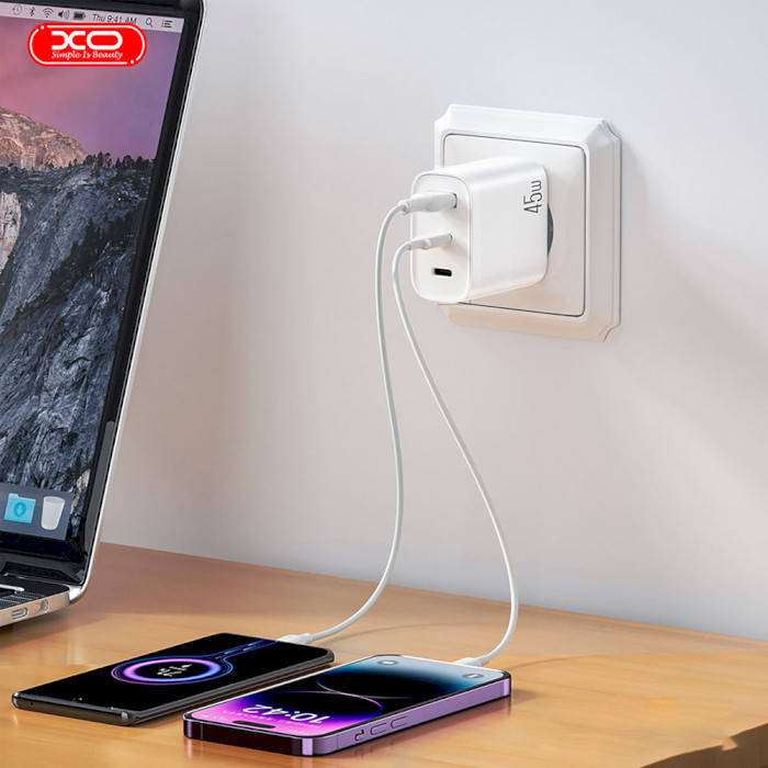 Зарядное устройство XO L117 2xUSB-C, 1xUSB-A, QC3.0, PD30W White (L117.WHITE)