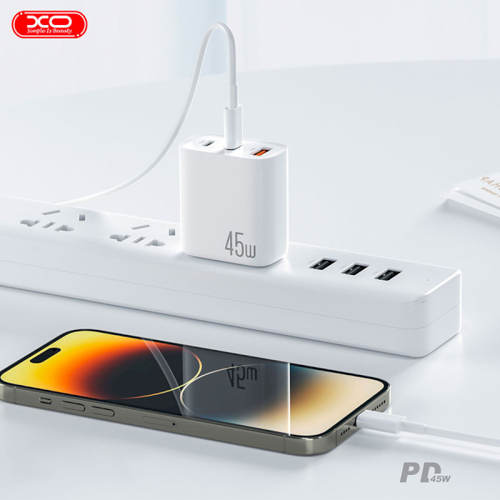 Зарядное устройство XO L117 2xUSB-C, 1xUSB-A, QC3.0, PD30W White (L117.WHITE)