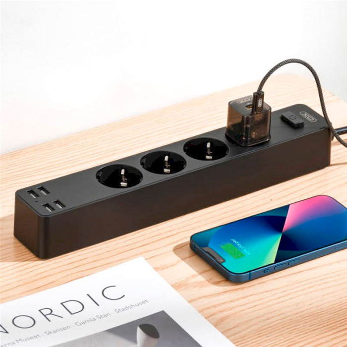 Мережевий фільтр XOKO WL10 Black, 4 розетки, 4xUSB, 1.8м