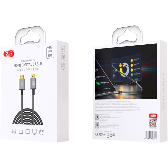 Кабель XO GB017B HDMI v2.0 5м Gray (GB017B-HDMI.TRANISH)