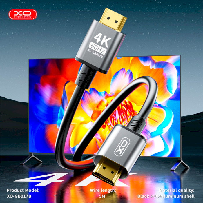 Кабель XO GB017B HDMI v2.0 5м Gray (GB017B-HDMI.TRANISH)