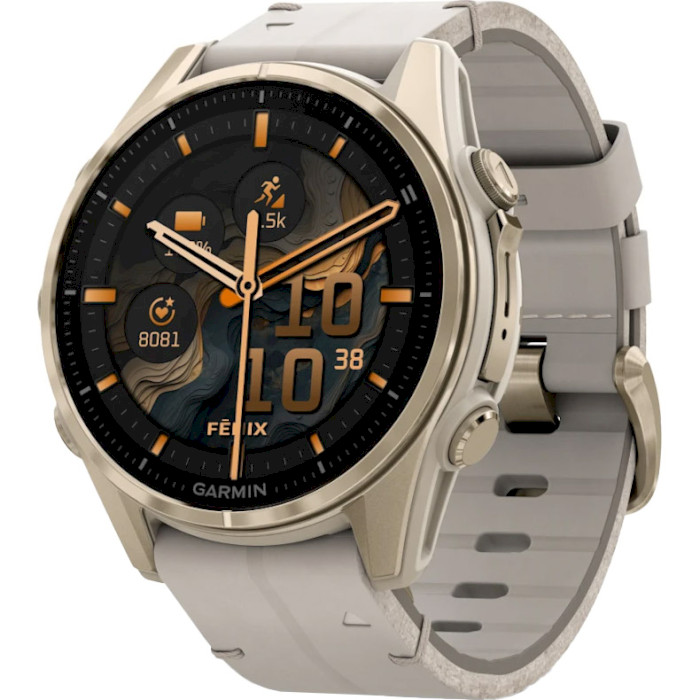 Смарт-годинник GARMIN Fenix 8 Sapphire 43mm Soft Gold with Limestone Leather Band (010-02903-40)