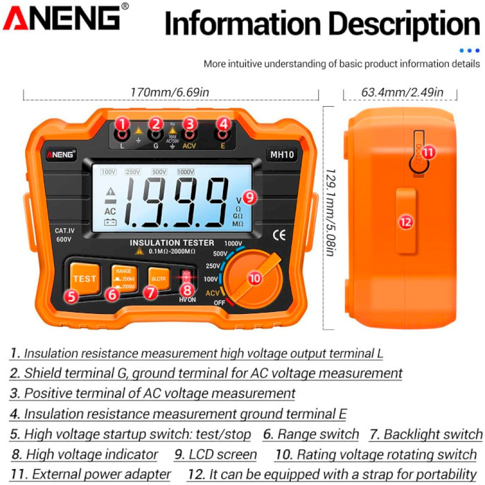 Мегаомметр ANENG MH10