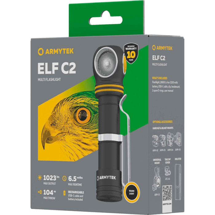 Ліхтар мультифункціональний ARMYTEK Elf C2 USB-C Warm Light (F05103W)