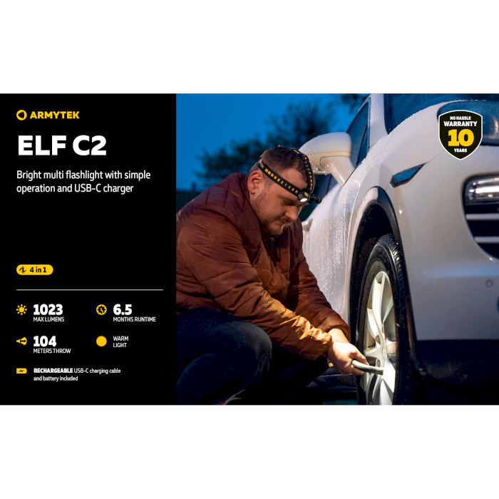 Ліхтар мультифункціональний ARMYTEK Elf C2 USB-C Warm Light (F05103W)