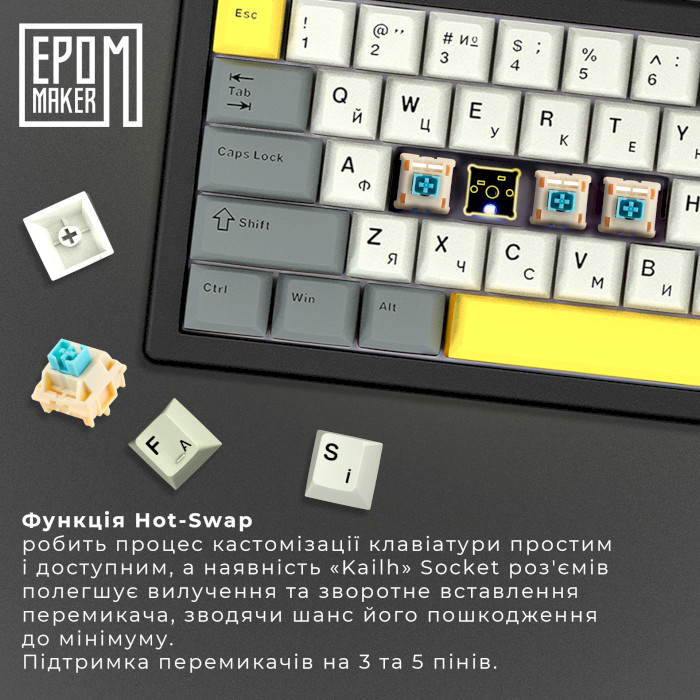 Клавіатура бездротова EPOMAKER EK68 Budgerigar V2 Switch Black