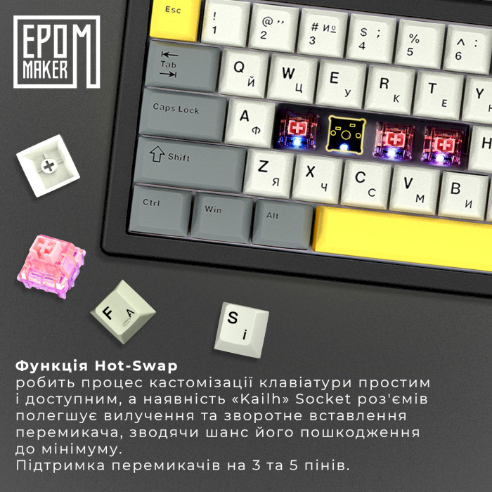 Клавиатура беспроводная EPOMAKER EK68 Flamingo Switch Black