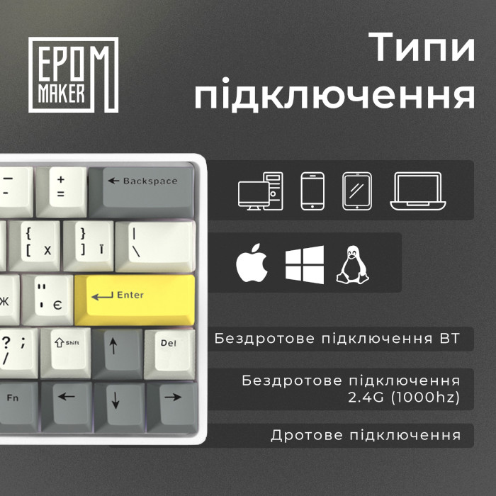 Клавіатура бездротова EPOMAKER EP64 Mulan Switch White