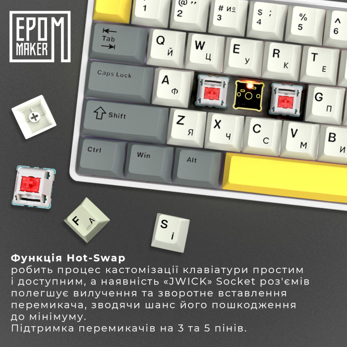 Клавіатура бездротова EPOMAKER EP64 Mulan Switch White