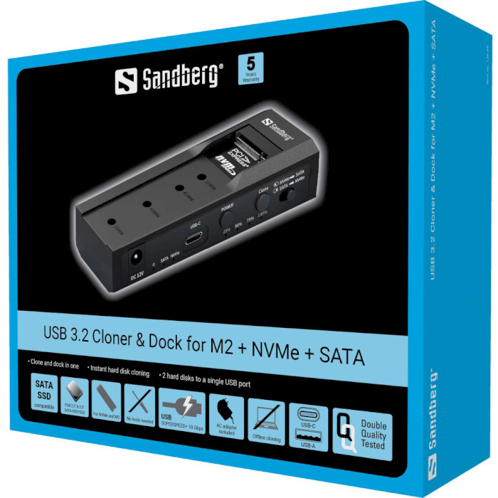 Адаптер для підключення та клонування SANDBERG 2.5"/3.5"/M.2 to USB3.2 (136-49)