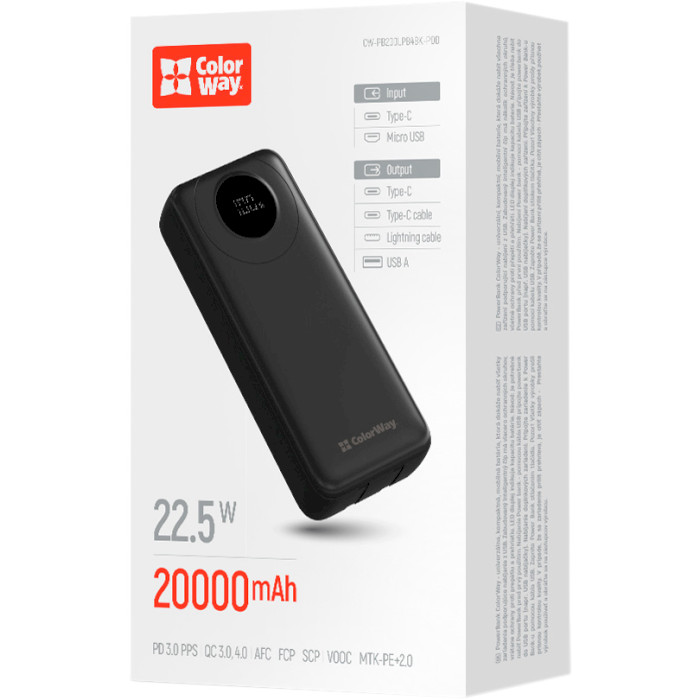 Повербанк COLORWAY EnergyPlus 20000mAh (CW-PB200LPB4BK-PDD)