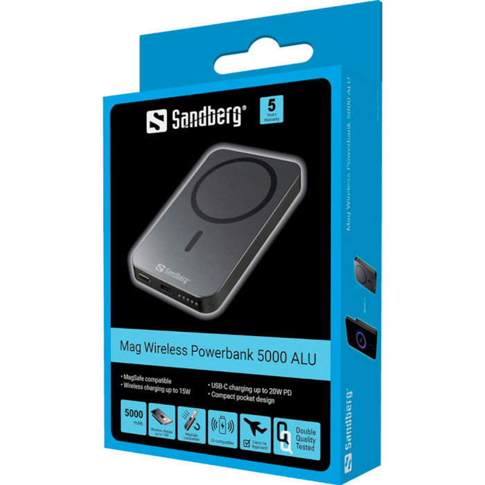 Повербанк MagSafe SANDBERG Mag Wireless Powerbank ALU 5000mAh (420-96)