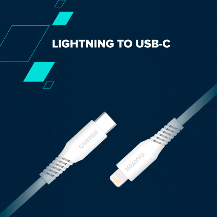 Кабель CANYON CLN30SC Charge & Sync USB-C to Lightning 1.2м White (CNS-CLN30SC12W)