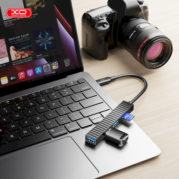 USB-хаб XO HUB014B 4-in-1 USB-C to 3xUSB3.0, TF