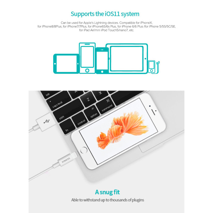 Кабель ROMOSS CB12 USB-A to Lightning 2A 1м White (CB12-101-04H)