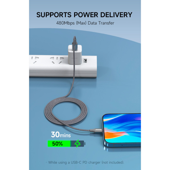 Кабель ROMOSS CB1737 USB-C to Lightning PD 27W 1м Gray (CB1737-631-G43H)