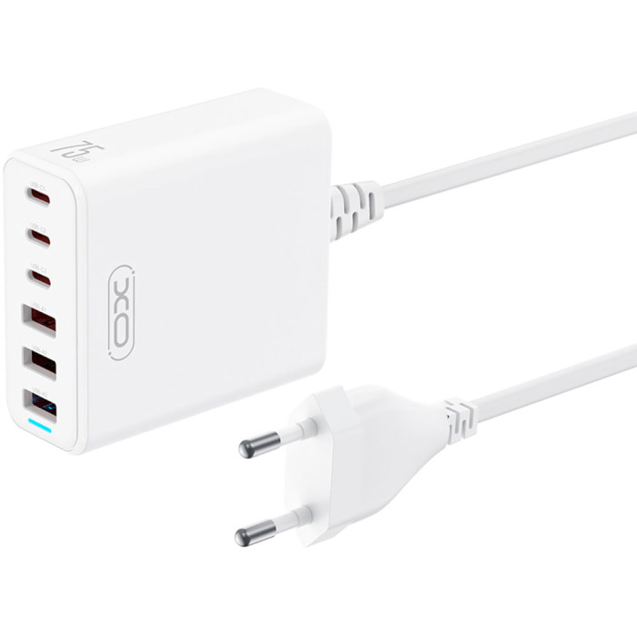 Зарядний пристрій XO L133 3xUSB-C, 3xUSB-A, PD3.0, QC3.0, 75W White (L133.WHITE)