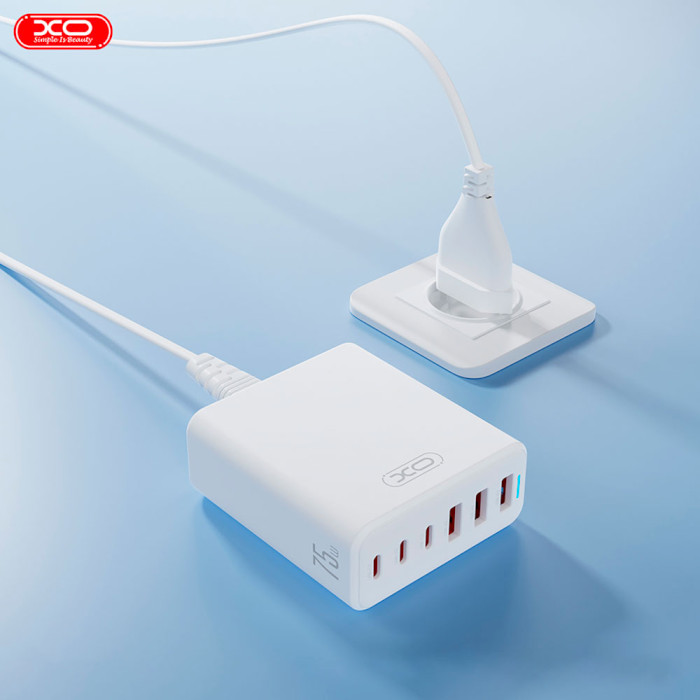 Зарядний пристрій XO L133 3xUSB-C, 3xUSB-A, PD3.0, QC3.0, 75W White (L133.WHITE)