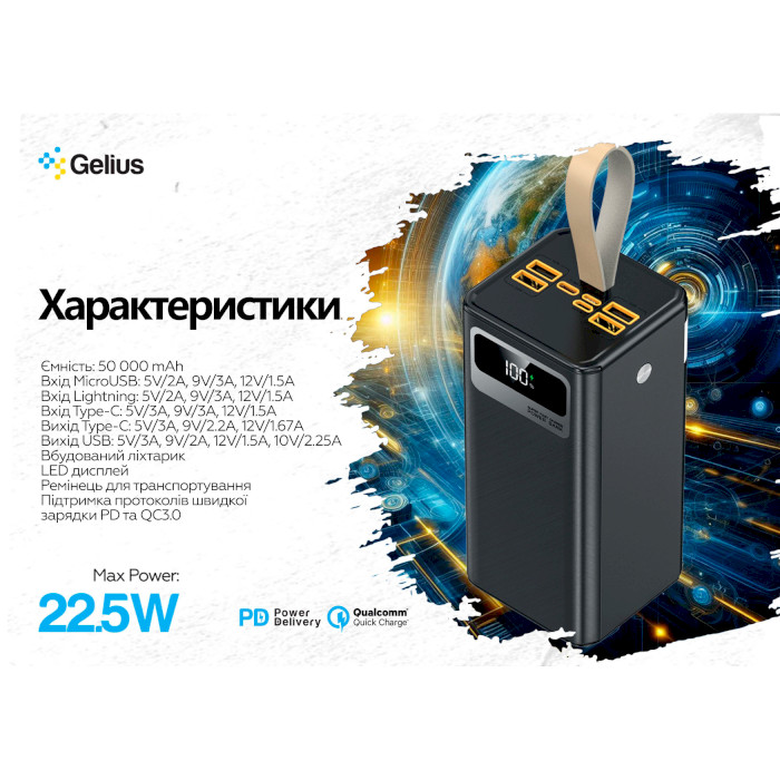 Повербанк GELIUS Gross GP-PB309 50000mAh Black