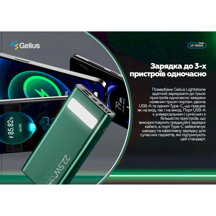 Повербанк GELIUS Lightstone GP-PB300i 20000mAh Green