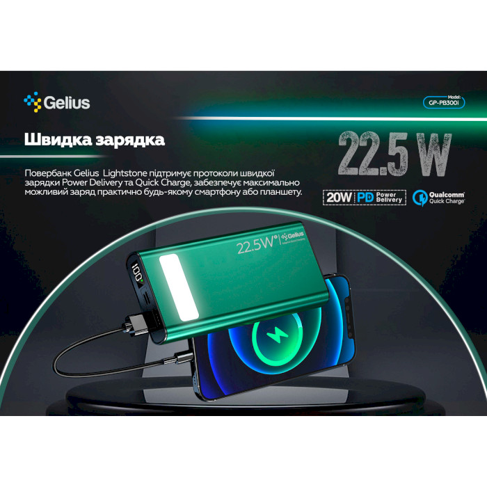 Повербанк GELIUS Lightstone GP-PB300i 20000mAh Green