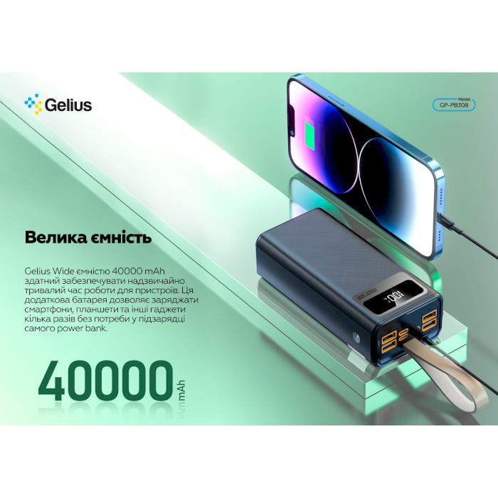 Повербанк GELIUS Wide GP-PB308 40000mAh Black