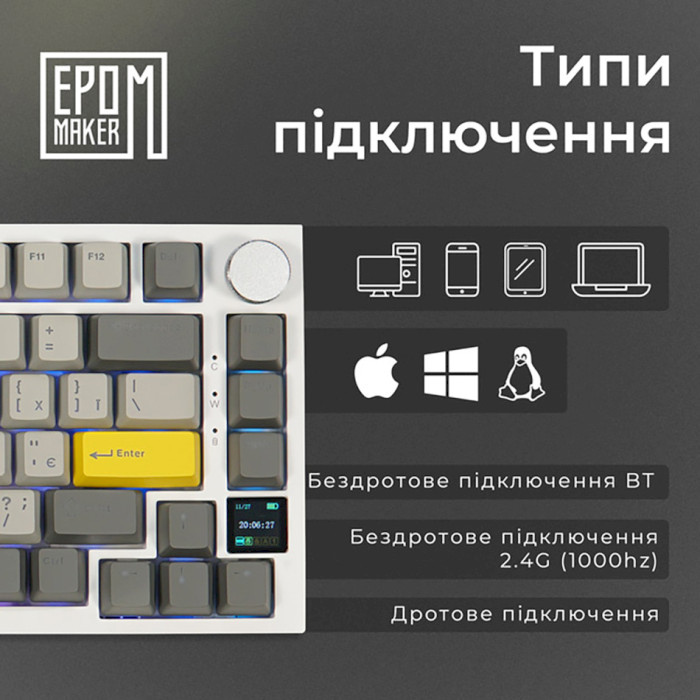 Клавіатура бездротова EPOMAKER Ajazz AK820 Pro Flying Fish Switch White