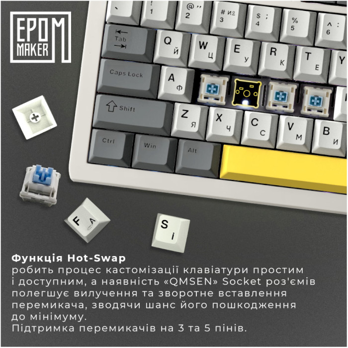 Клавіатура бездротова EPOMAKER Ajazz AK820 Pro Flying Fish Switch White