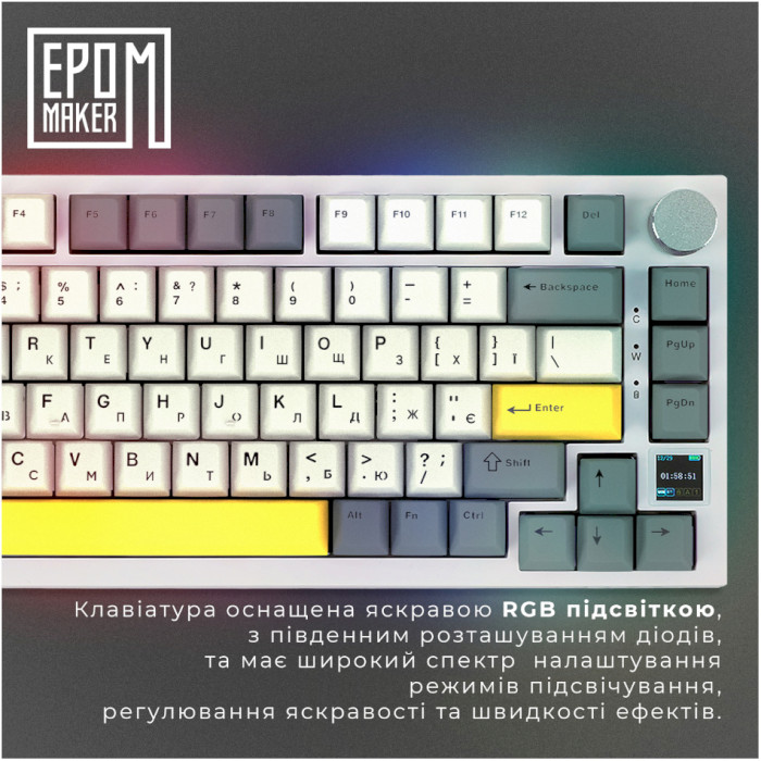 Клавіатура бездротова EPOMAKER Ajazz AK820 Pro Flying Fish Switch White