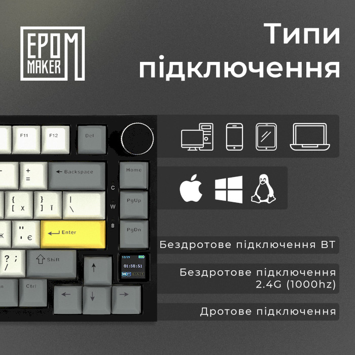 Клавіатура бездротова EPOMAKER Ajazz AK820 Pro Gift Switch Black