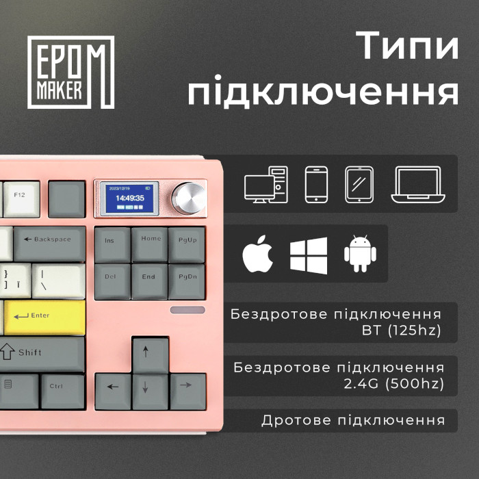 Клавіатура бездротова EPOMAKER Shadow-S Wisteria Linear Switch Pink