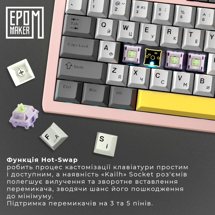 Клавіатура бездротова EPOMAKER Shadow-S Wisteria Linear Switch Pink