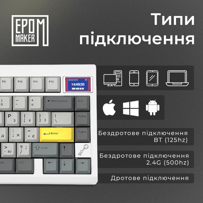 Клавіатура бездротова EPOMAKER TH80 Pro V2 Wisteria Tactile Switch White