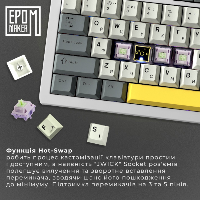 Клавіатура бездротова EPOMAKER TH80 Pro V2 Wisteria Tactile Switch White