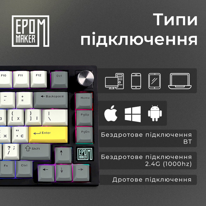 Клавіатура бездротова EPOMAKER TH80 SE Flamingo Switch Black